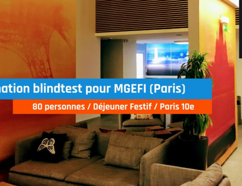 Animation blind test durant déjeuner festif pour Mgefi (80 pers. Paris)